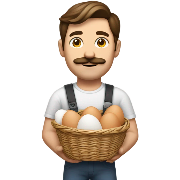 White man with brown hair and a mustache, holding a basket of eggs emoji