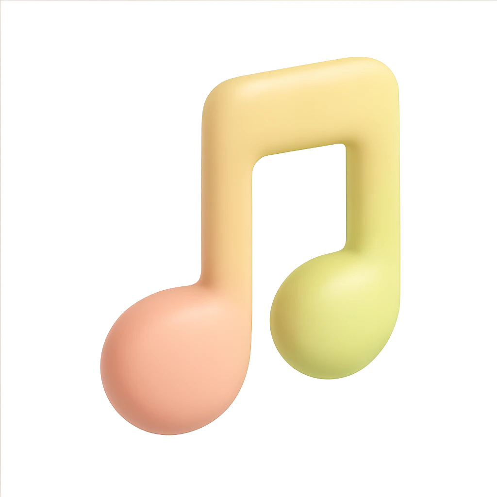 A simple musical note, cheerful appearance, soft pastel colors, smooth plastic 3D form with gentle shadows emoji
