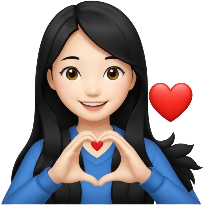 Asian girl long hair with heart sign emoji
