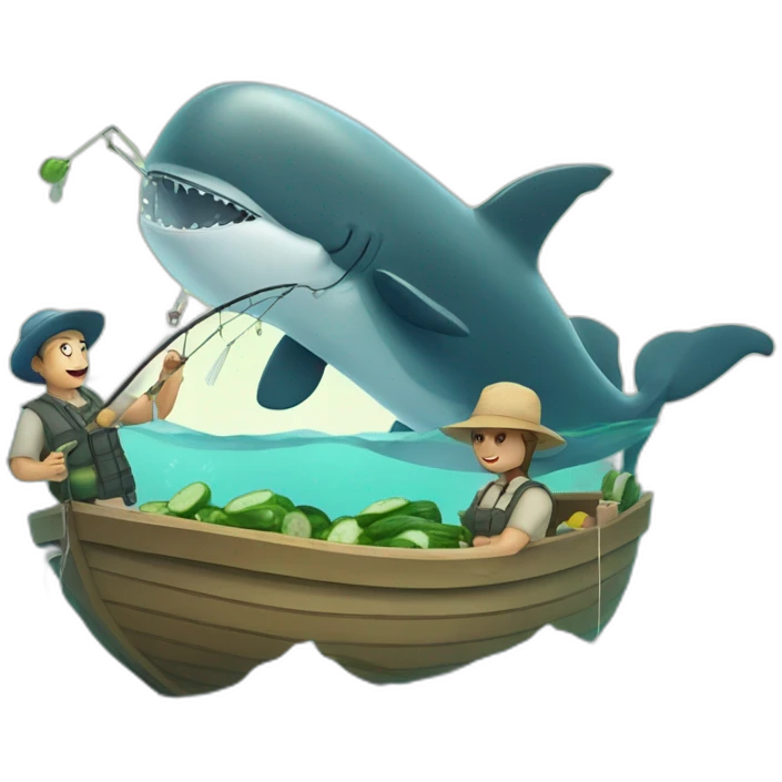 fishing for whale with cucumber emoji