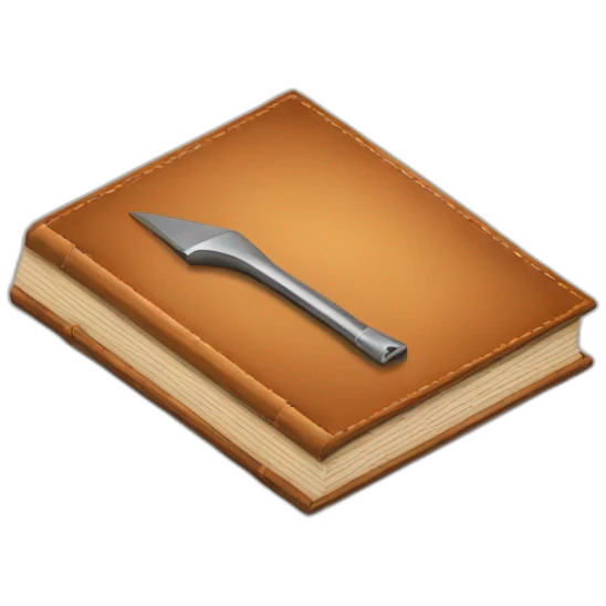 isometric thick BOOK with picture of wood, welder, leather, tools emoji