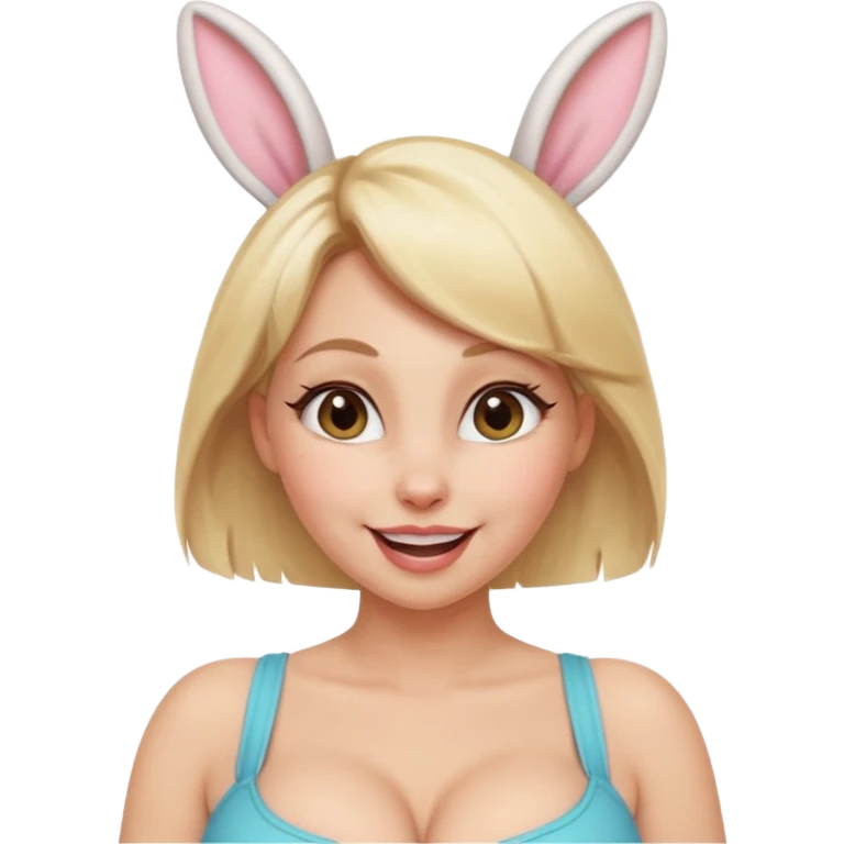 Adult female, blonde hair, large breasts, playful wink, dynamic teasing pose, bunny accessory, flirty smile, cheerful vibe, completely distinct from Hotwife and Livestock. emoji