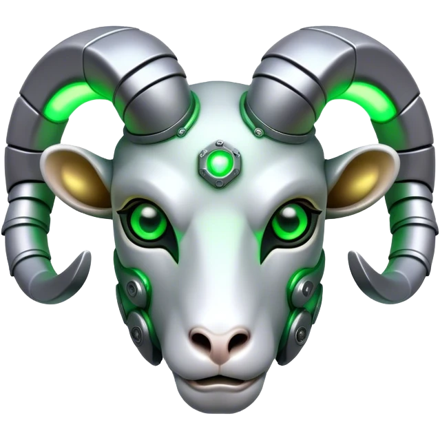 Cyborg Ram(Goat) head green glowing eyes emoji