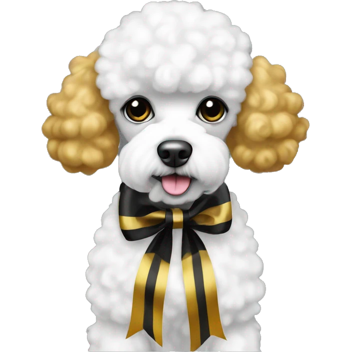 Black and gold bow on white poodle emoji