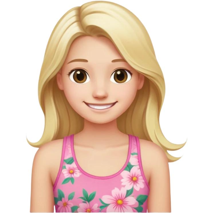 blonde girl with long hair smiling with pink floral tank top emoji