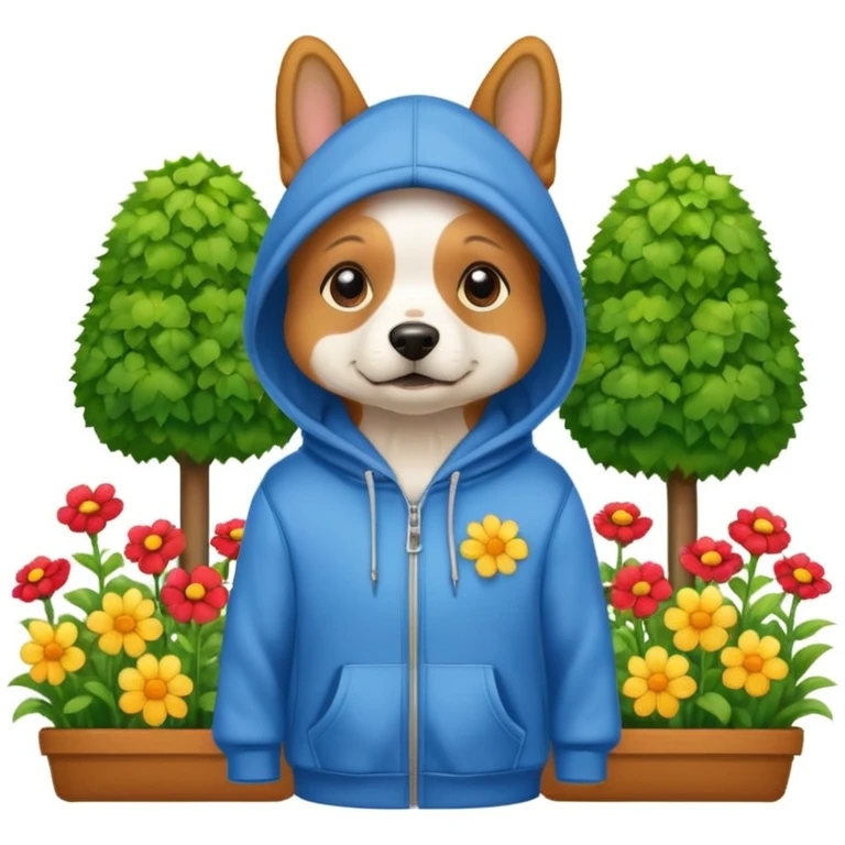 dog in a hoodie, garden background emoji