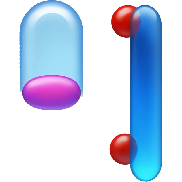 small semi-translucent red pill floating next to a small semi-translucent blue pill emoji