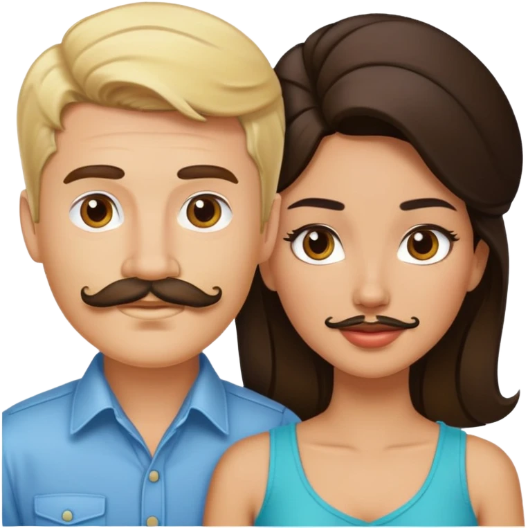 Blonde guy with mustache and Latina brunette emoji