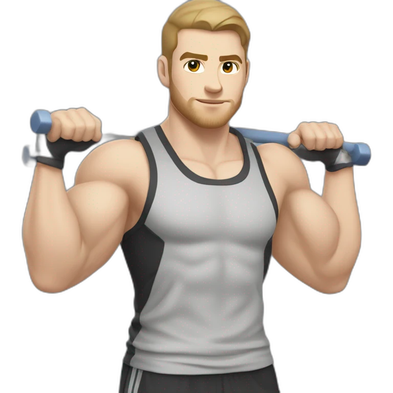Pale skinned Fit Man With the biceps and dark brown hair in black shirt, gray sports shorts and white Sneakers Relies on the crossbar emoji