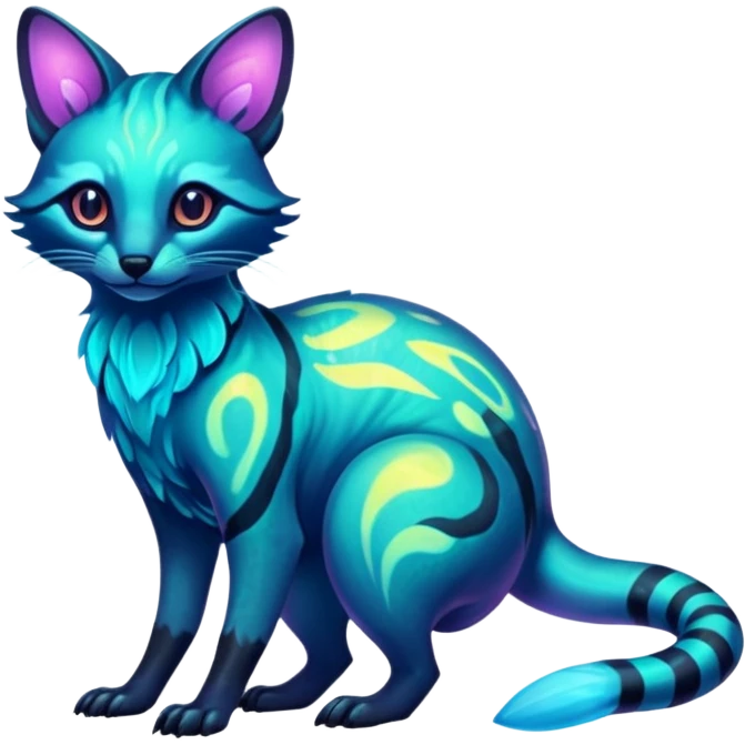 Exotic futuristic bioluminescent translucent transparent lush warm-colored neon-glowing iridescent Fakémon-Fionbri-Vernid-Genet-creature emoji
