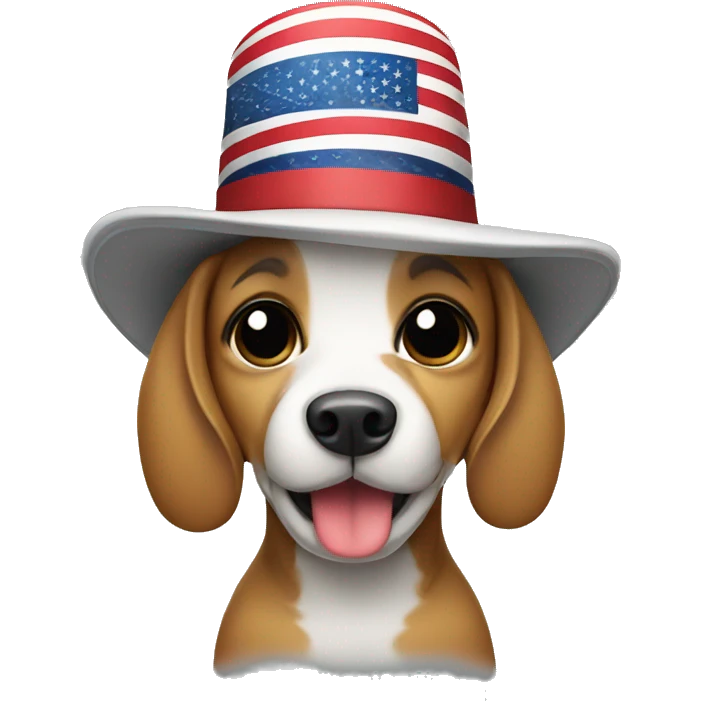 Dog wearing a hat and holding an American flag emoji