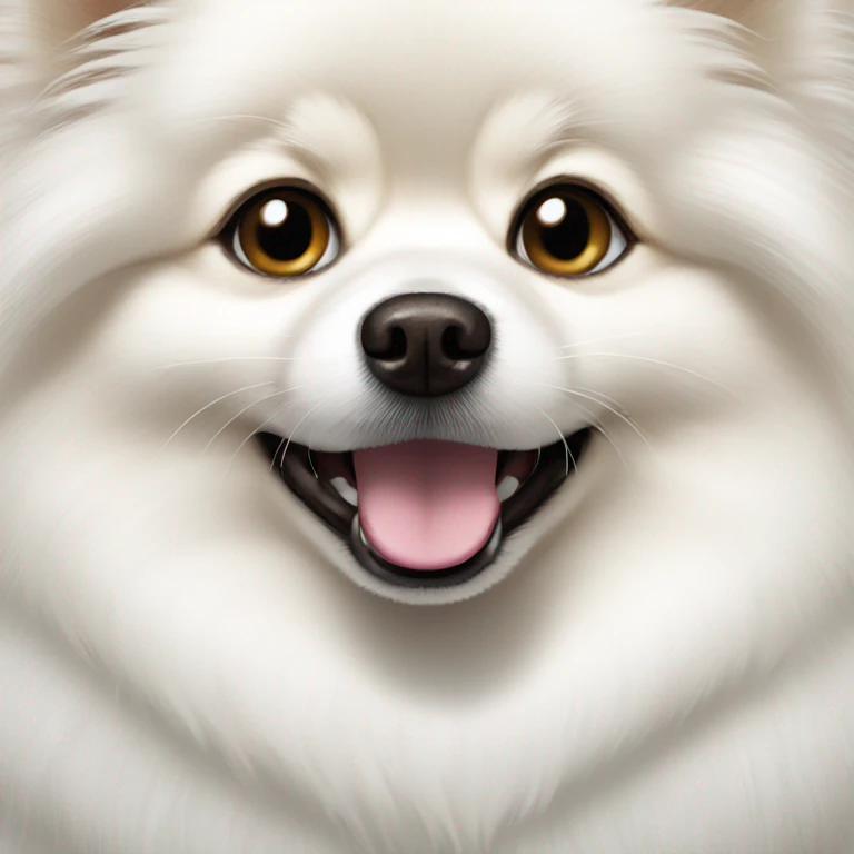 White Pomeranian with black eyes and nose emoji