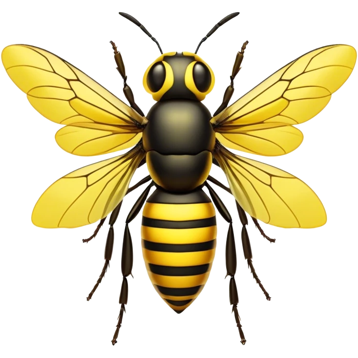 Cinematic Noble Hornet Portrait Emoji, Poised and intimidating, with a sleek, segmented body in bold yellow and black hues, sharp, focused eyes, and delicate, translucent wings, Simplified yet sharp and sophisticated features, highly detailed, glowing with a soft, insectile radiance, high shine, intelligent and formidable, stylized with an air of natural authority, focused and alert, soft glowing outline, capturing the essence of a watchful and confident hornet that appears ready to buzz out of the screen with effortless power! emoji