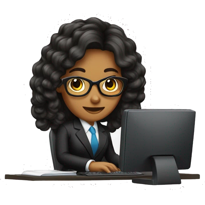 Secretaria cabelo preto computador e tomando cafe emoji
