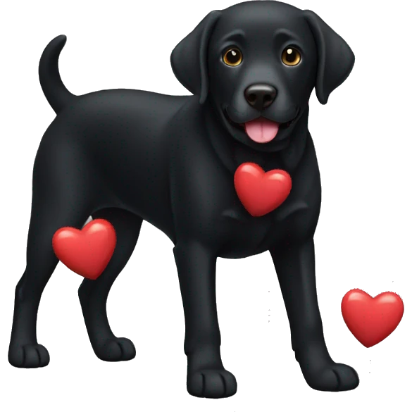sweet black labrador, full body, with heart in hands emoji