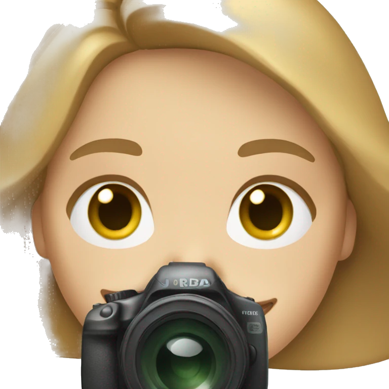 white woman with light brown hair and green eyes holding a camera smiling 
 emoji