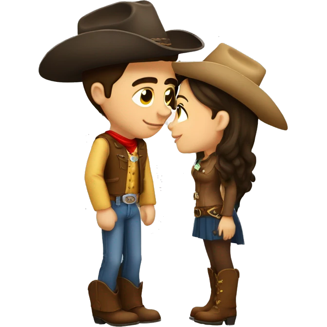 A brunette girl and tall cowboy kissing  emoji