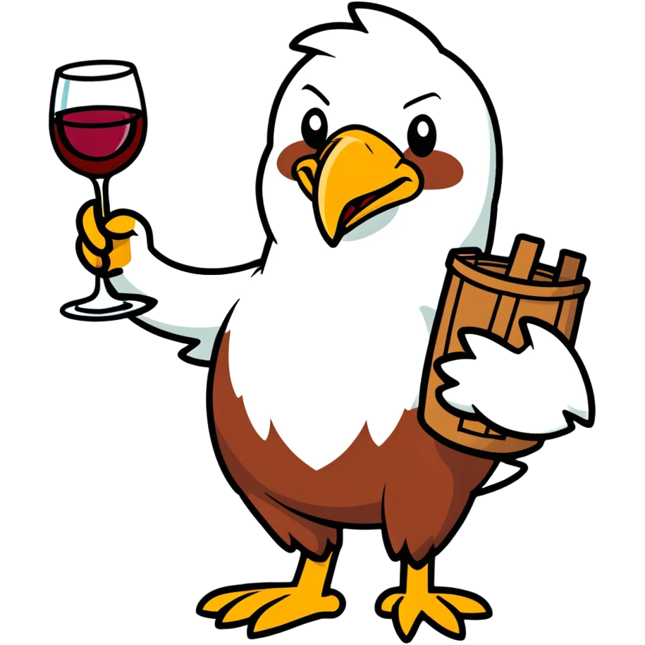 Real picture of an eagle bird drinking wine. Write the word Thirsty Thorpie on the eagles chest  emoji