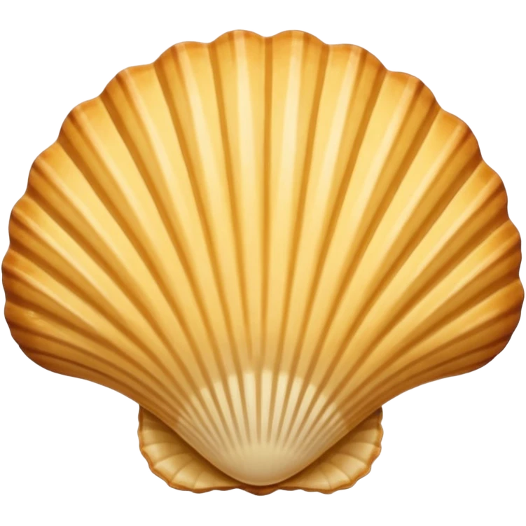 A madeleine pastry. Scalloped seashell shape with four to five vertical lines going in the same direction. Light golden brown. Scalloped edge. Cookie. Flat. Long. emoji