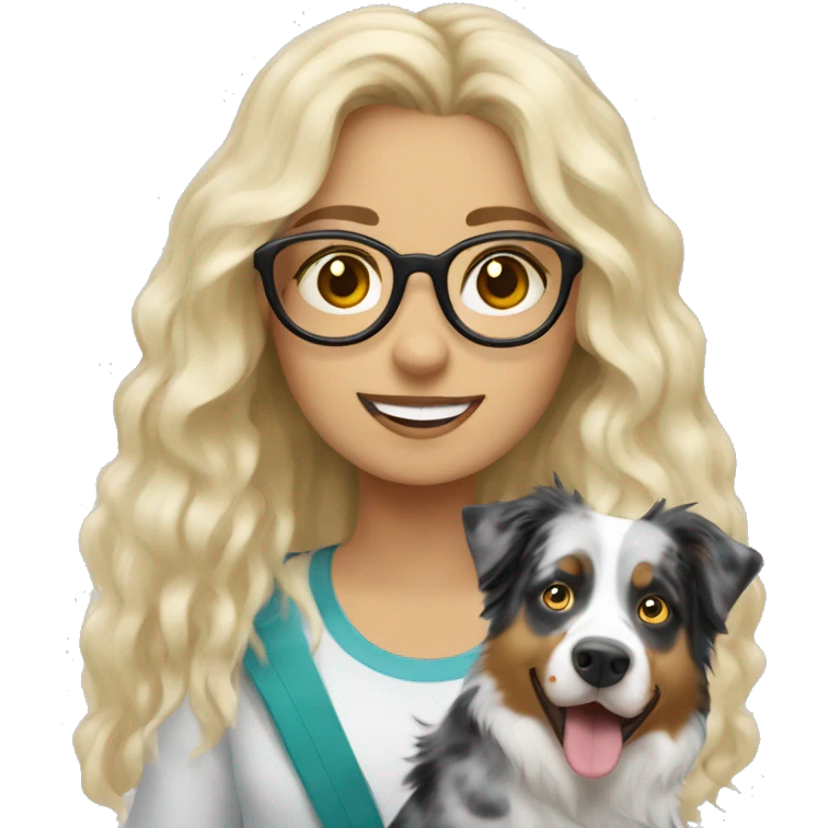 Blonde girl with glasses with a Merle Australian shepherd emoji