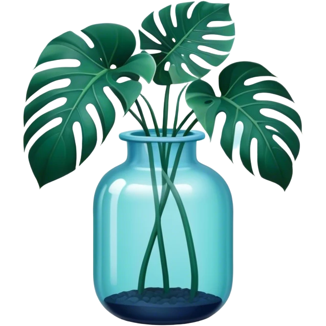 Aesthetic monstera flower in deep bottle green color in a beautiful blue pot emoji