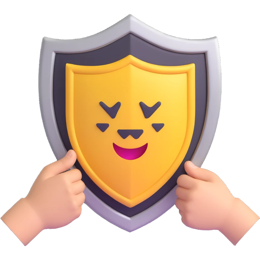 shield-shaped crest with two hands shaking, 3D emoji style emoji