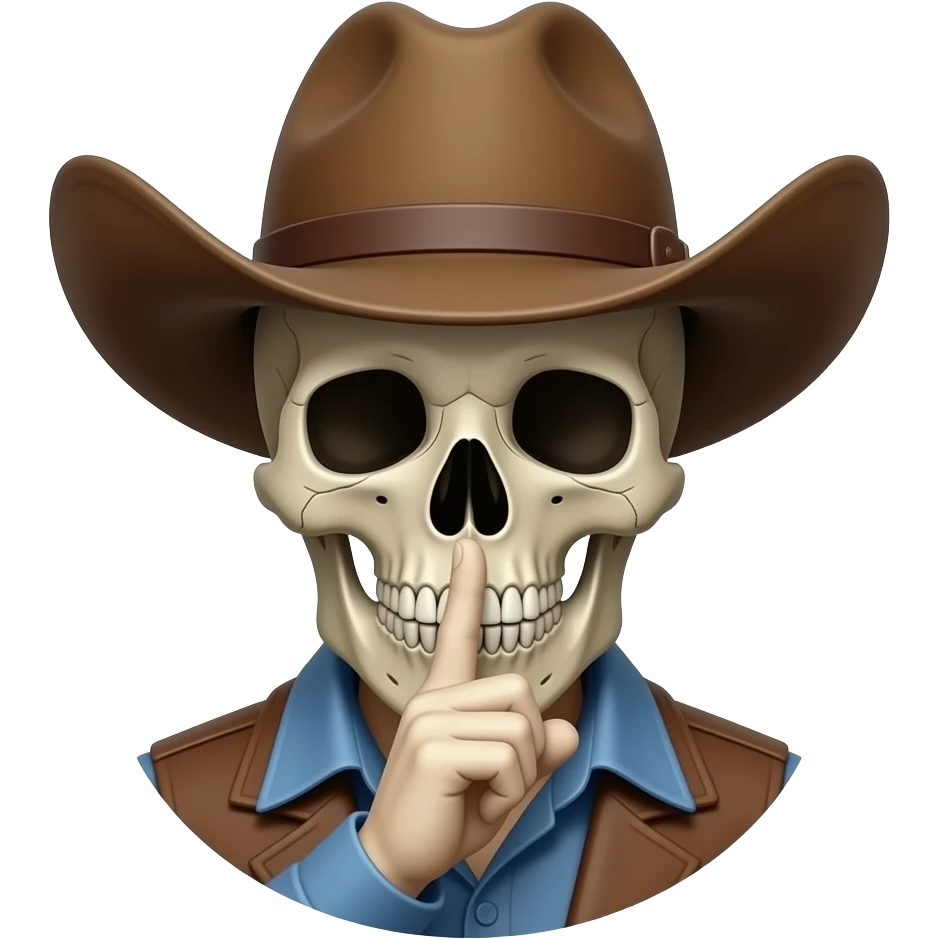 Cowboy Skull with his index finger to his lips, shhhh emoji