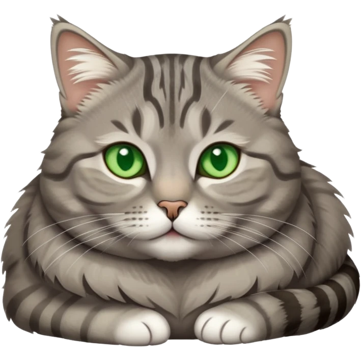 Slightly chubby Gray tabby cat with green eyes laying down emoji