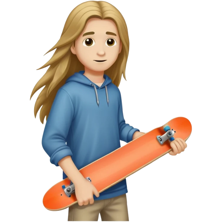 Boy with Long hair Holding a skateboard  emoji