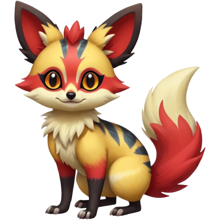 Rare realistic cool cute epic aesthetic colorful Fennekin-Zorua-Civet-Genet-species-Fakemon-hybrid-creature, with markings, full body emoji