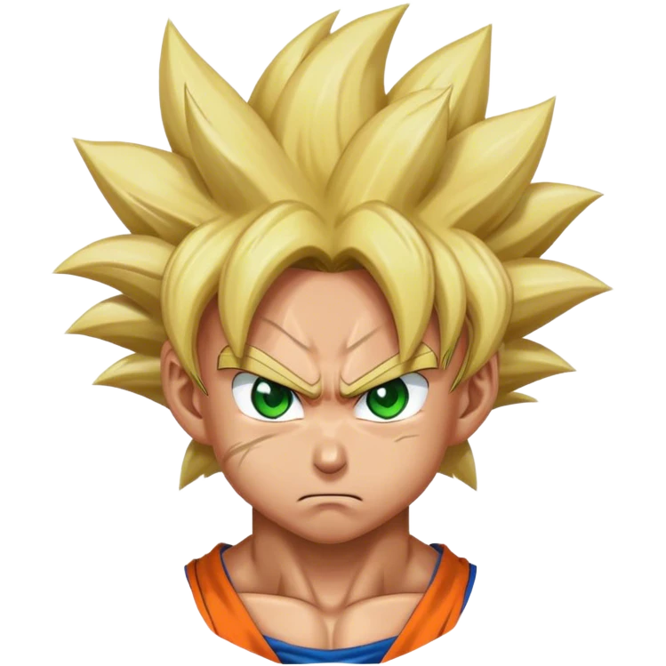 Goku getting angry blond hair green eyes. The top of his forehead is red with veins. emoji