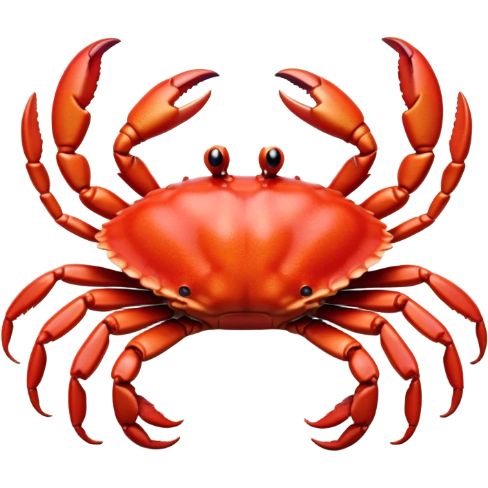 Cinematic Realistic Noble Crab Portrait Emoji, Poised and commanding, with a robust, angular build and a vividly red, textured exoskeleton naturally forming a distinctive face with expressive eyes, rendered in lifelike detail with realistic sandy accents, high shine, intelligent and resolute, styled with an air of coastal authority, focused and attentive, soft glowing outline, capturing the essence of a watchful and confident crab that appears ready to scuttle out of the screen with effortless power! emoji