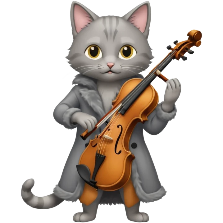 thin grey cat play violin, long full body emoji