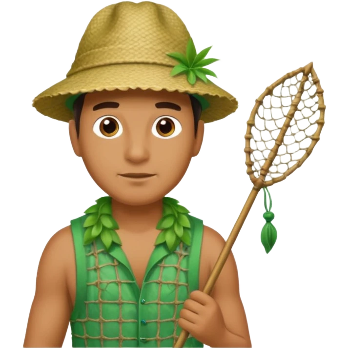 Hawaiian man with leaf hat green and fishing net emoji