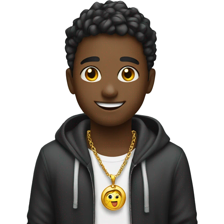 smiling viewer with jewelry left is a boy with a hoodie emoji