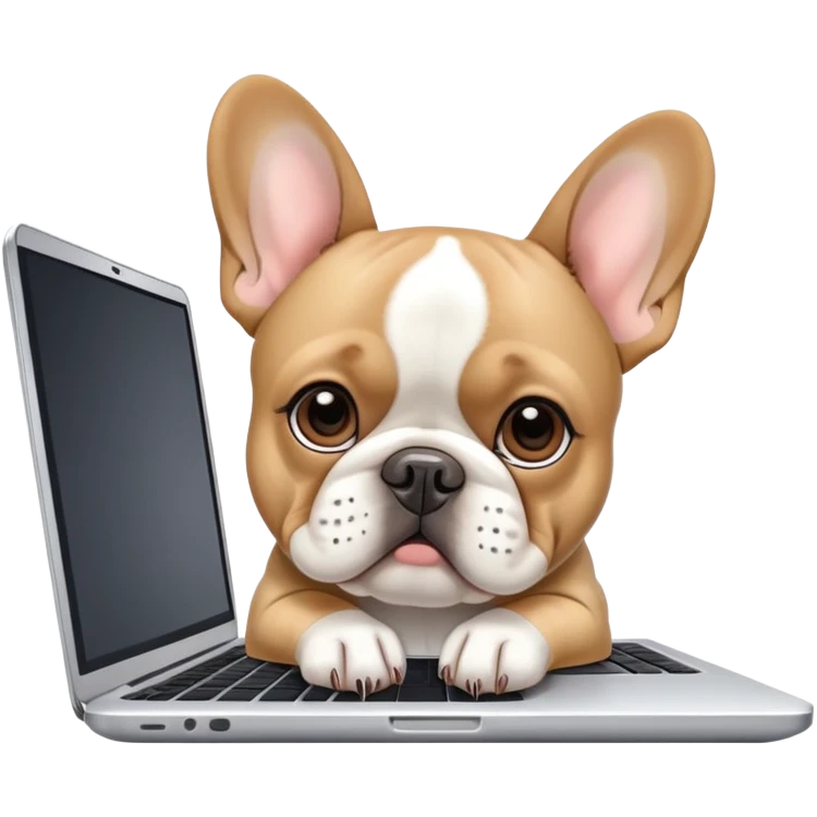 French bulldog behind laptop working emoji