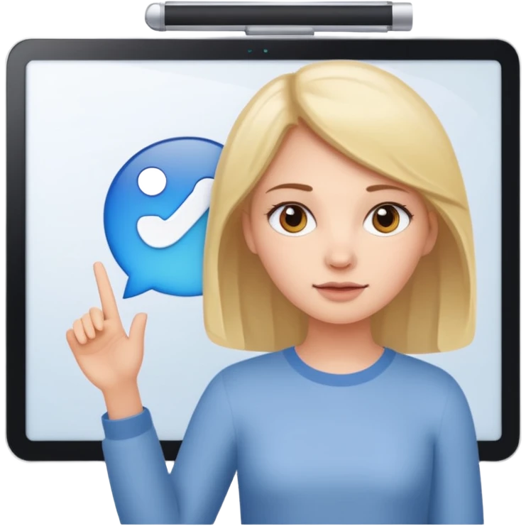 Make an emoji of a girl (no glasses) who is teaching how to use iMessage on a board emoji