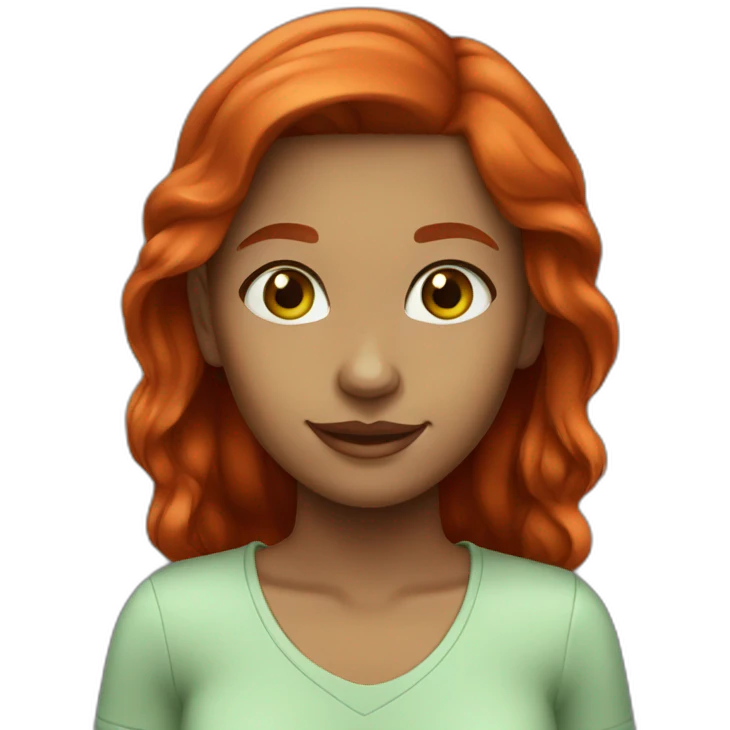 Girl with medium tone skin green eyes red hair smiling emoji