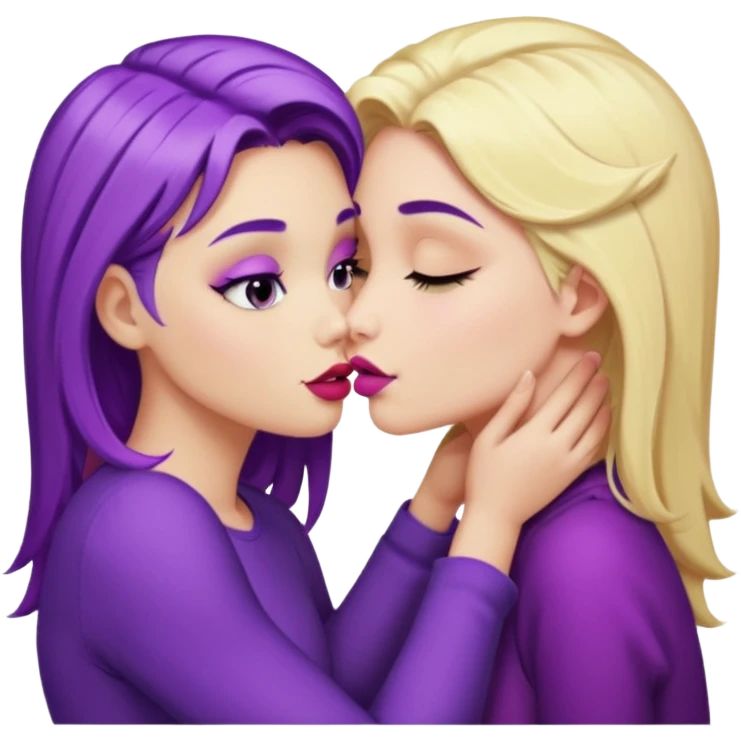 A blonde girl kissing a purple haired girl emoji