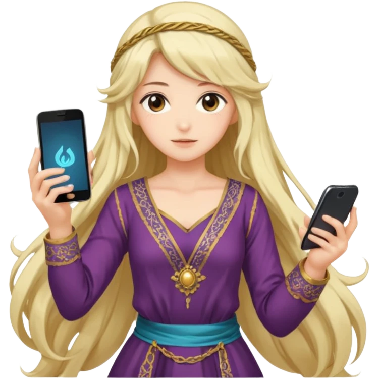 anime girl with persion crawl custome dress and smartphone emoji