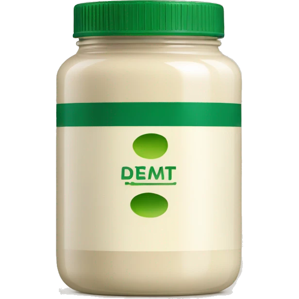 a cream coloured jar with a green lid & green label emoji
