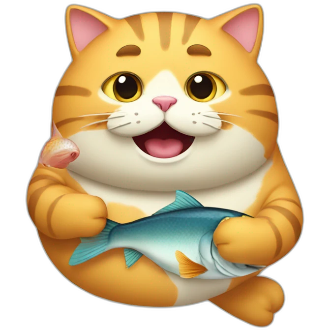 Fat cat eating fish emoji