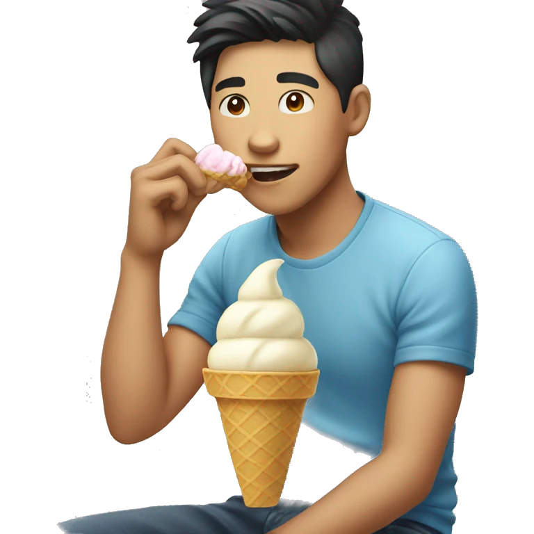 asian guy eating an ice-cream emoji