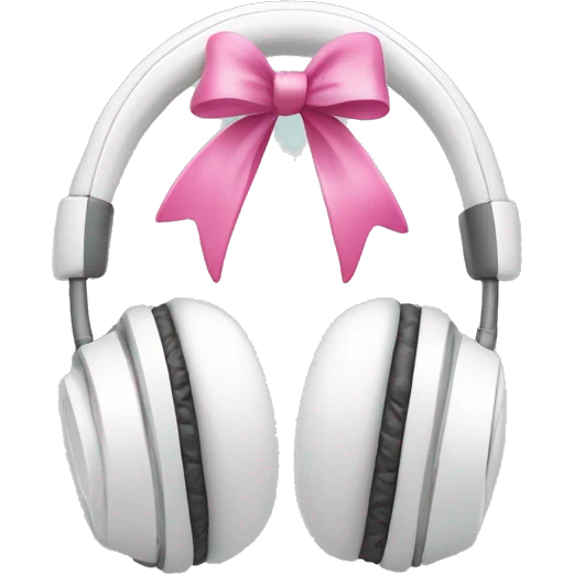 White apple head phones with pink bows in the side emoji