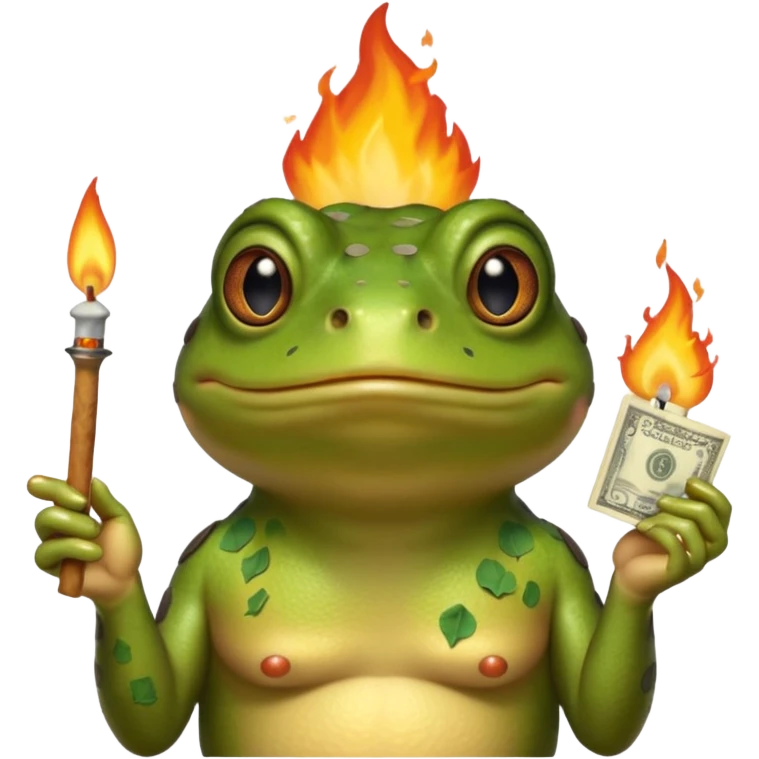 bufo frog setting money on fire emoji