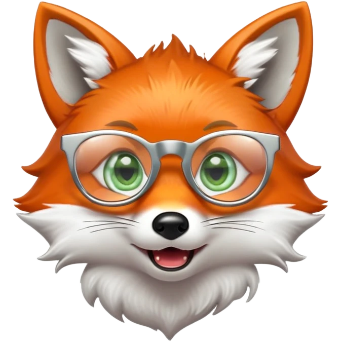 A surprised fox with sparkling fur, a glowing tail, a silver star on its forehead, and round glasses, with wide open mouth and eyes, looking shocked or scared emoji