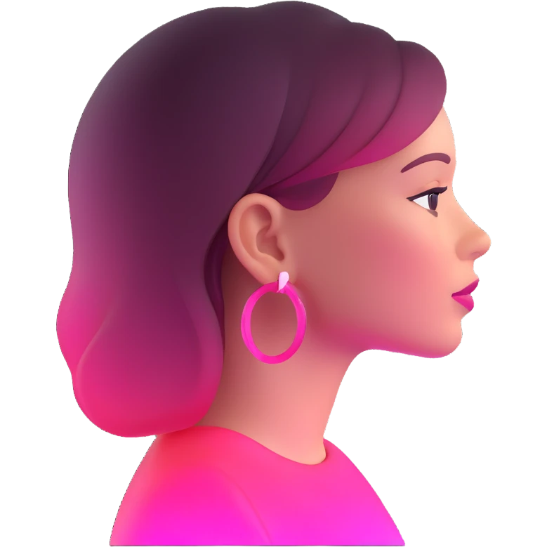 Girl in profile view with curved silhouette, transparent glass style, bright pink gradient, with highlights and shadows, minimalist design emoji