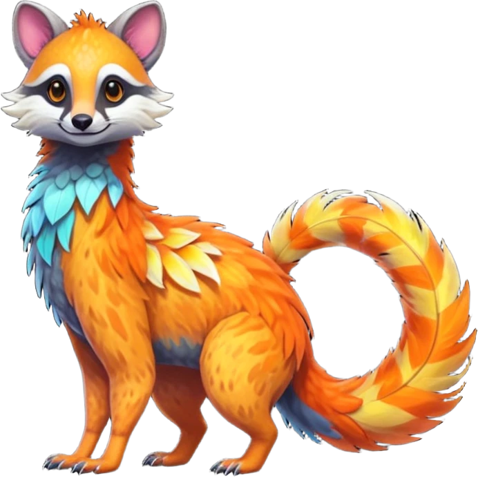 Colorful Fruity Iridescent Warm-colored Tropical Exotic Vernid-Sergal-Trico-Civet-fusion-hybrid-animal-creature, full body emoji