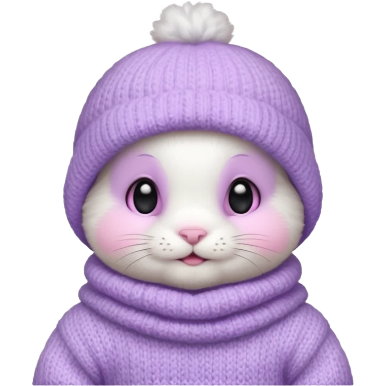 white baby bunny head in a pastel lavender balaclava emoji