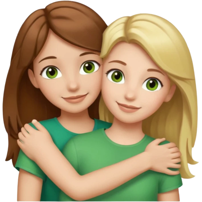 Maman : cheveux marrons, yeux marrons peau blanche fille cheveux blond yeux verts peau blanche qui se font un câlin  emoji